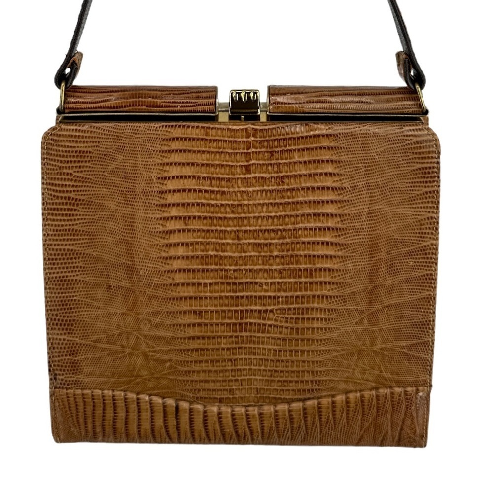 Vintage 1950s 1960s Reptile Skin Top Handle Structured Frame Purse Mad Men Era